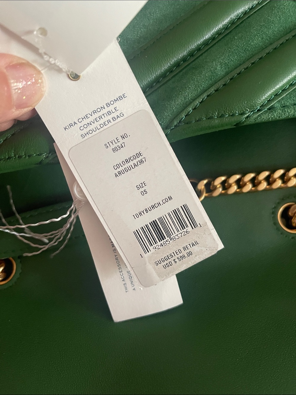 Tory Burch Green Chevron Bombé Convertible Shoulder Bag/leather and suede - Picture 6 of 17